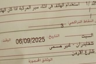 شكر خاص من أردني لإدارة السير بعد مخالفته لاستخدام الهاتف