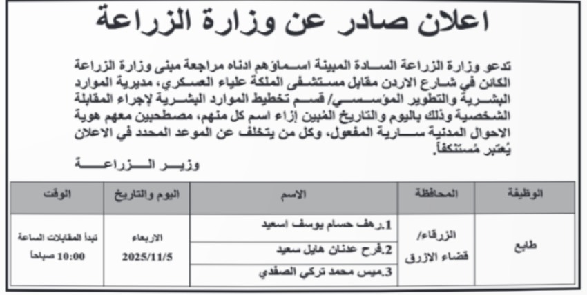 "التنمية الاجتماعية" تدعو مرشحين لإجراء المقابلات الشخصية